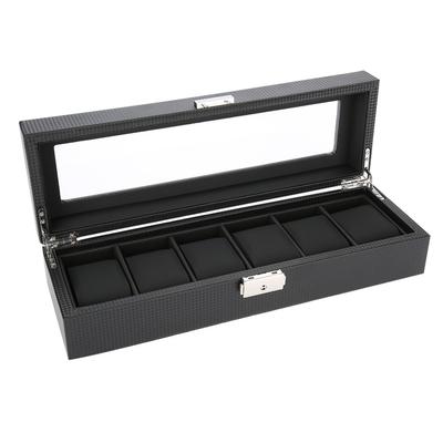 6 Grids PU Carbon Fiber Leather Watch Holder Wristwatch Display Case Jewelry Gift Storage Box