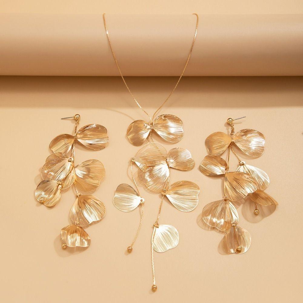 Elegant Ginkgo Leaf Tassel Earrings Trendy Design Jewelry Set Ginkgo Leaf Tassel Necklace Women