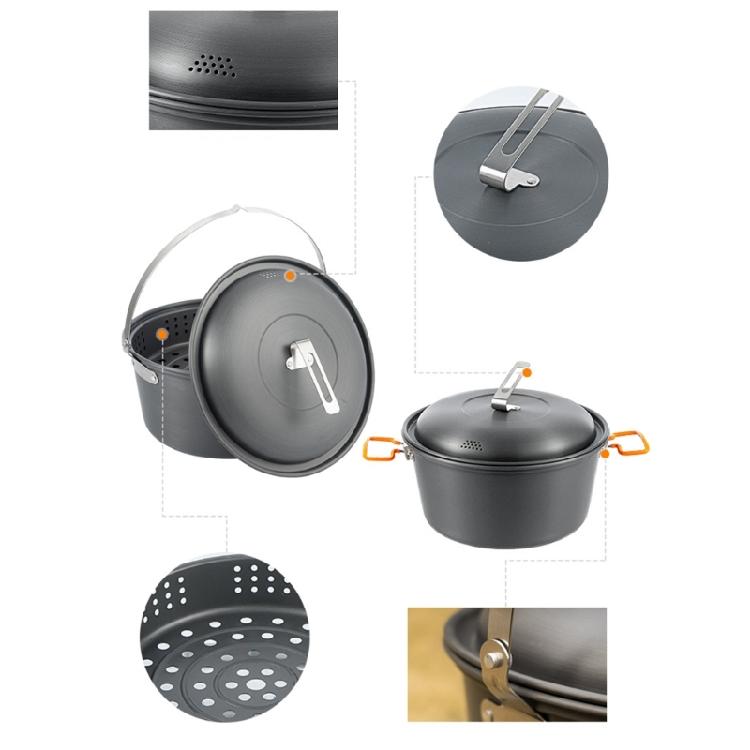 Aluminum Hanging Pots, 2-4 Person Camping Pots with Lid, Lightweight Outdoor Cooking Pots Cookware for Hiking Picnics