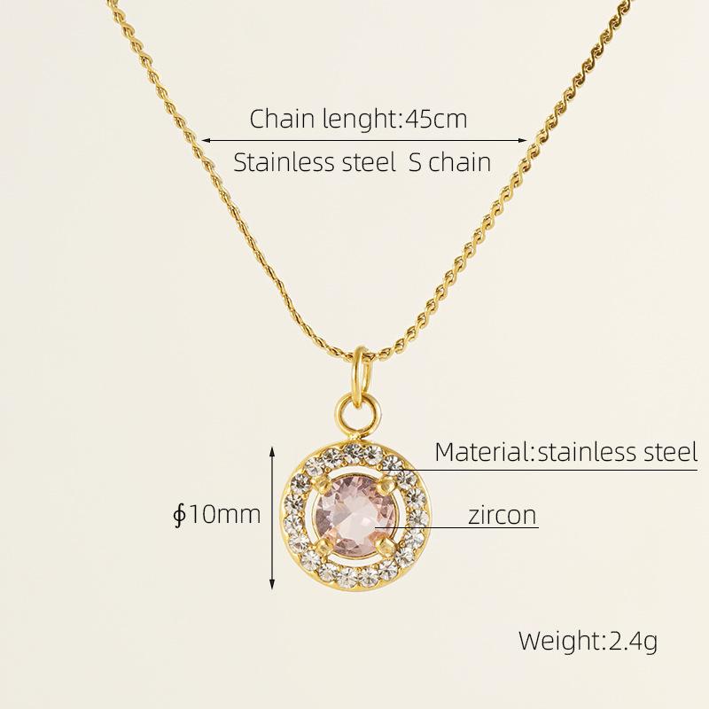 European American Ins Style Double-layer Zircon Titanium Steel Luxury Square Pendant Light Sporty Unisex 18K Gold Necklace