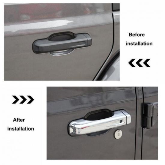 Car Door Handle Cover Trim Bezel For Jeep Wrangler JL 18- Accessories Chrome
