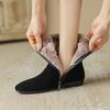 Fashion New Autumn/winter Cow Suede Women Boot Round Toe Shoes for Women Fashion Boots Low Heels Short Boots Zip Black Boots Handmade
