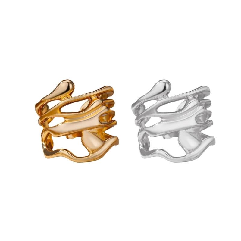 Multipurpose Sturdy Metal Materials Gold Hollow Rings Fashionable Wide Bands Jewelry Gifts for Couples Casual Wear