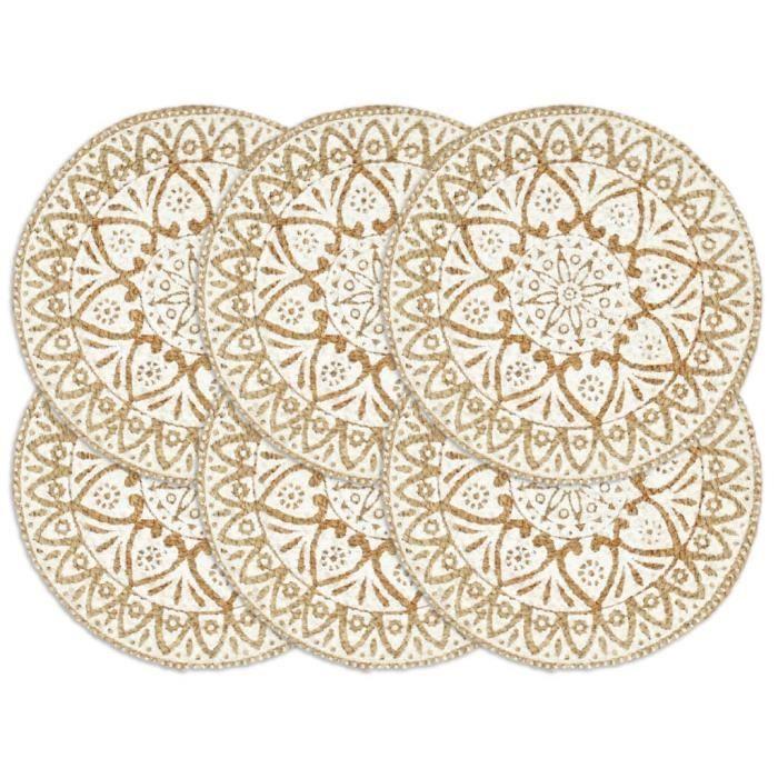 Napperons - VIDAXL - 6 pcs - Blanc - Jute - 38 cm Rond