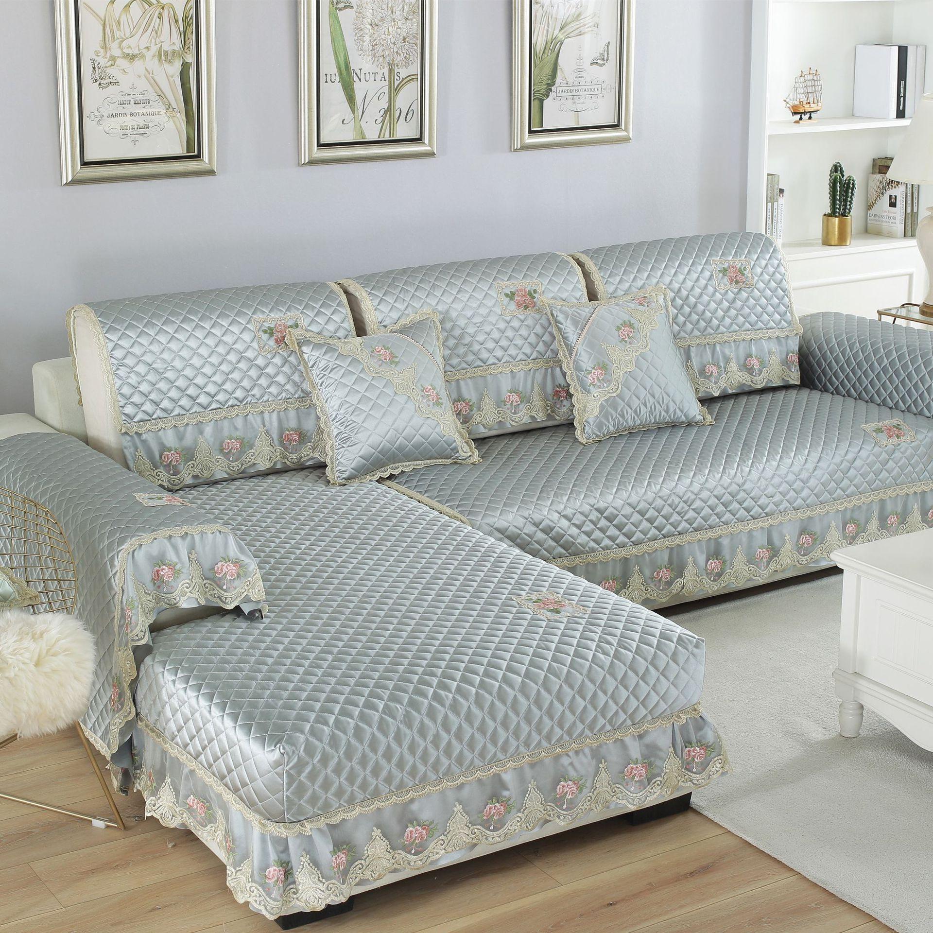 

Однотонная противоскользящая диванная подушка Four Seasons, кружевная юбка, комбинированный чехол для дивана для гостиной, шарф и чехол на подушку 68*70+15