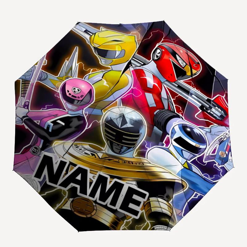 Personalized Name Mighty Morphin Power Rangers Print Umbrella - Automatic Open/Close, Eight-Rib Durable Frame, Automatic Folding Umbrella