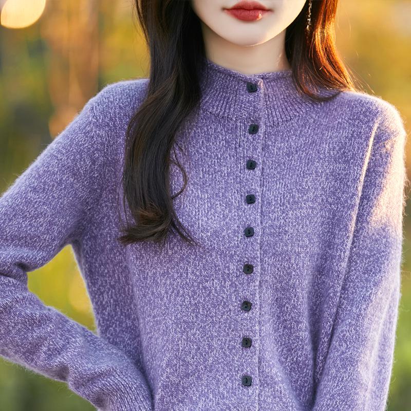 

Seven-Needle Thick Roll-Edge Long-Sleeve 3-Ply Slub Yarn Cardigan – Autumn Knit Sweater Top M 48-55kg