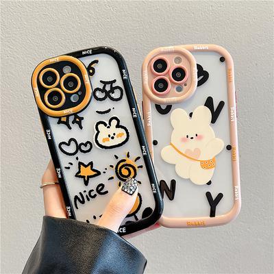 Funda de teléfono con parachoques a prueba de golpes de dibujos animados de conejo lindo para iPhone 14 11 12 13 Pro Max Letras divertidas Funda trasera suave transparente