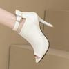 Women's Peep-Toe Sandals Stiletto Dressy High Heels Summer Ankle Booties Back Zipper Leather Shoes