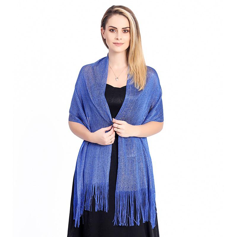 Sparkling Metallic Scarf Women Evening Dress Shawl Tassel Gold Silver Shiny Party Shawls Bridal Bridesmaid Wedding Boleros Wraps