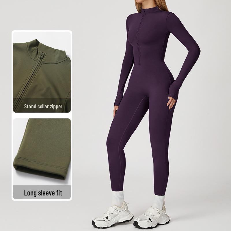 Plus Velvet Nude Yoga Jumpsuit - Outdoor Warm Fitness Wear