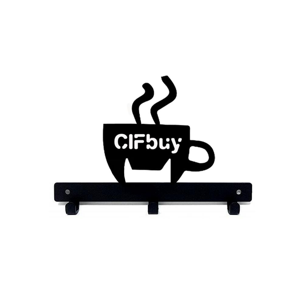 1pc Metal Key Holder Hooks Organizer Rack Wall Mounted Decor, Metal Coffee Cup Rack with Coffee Sign for Bar Kitchen Organizer