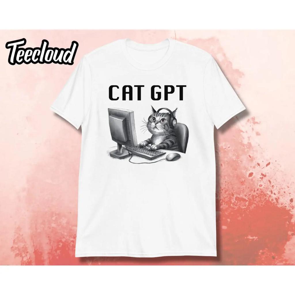 CAT GPT T Shirt Funny Lover Nerd Vintage Washed For Everyday Wear Versatile Designer Clothes Sl