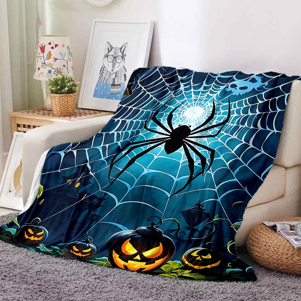 1pc Halloween Spider Print Blanket   Lightweight Flannel Throw Blanket For Sofa, Bed, Living Room, Office, Outdoor Travel, Camping