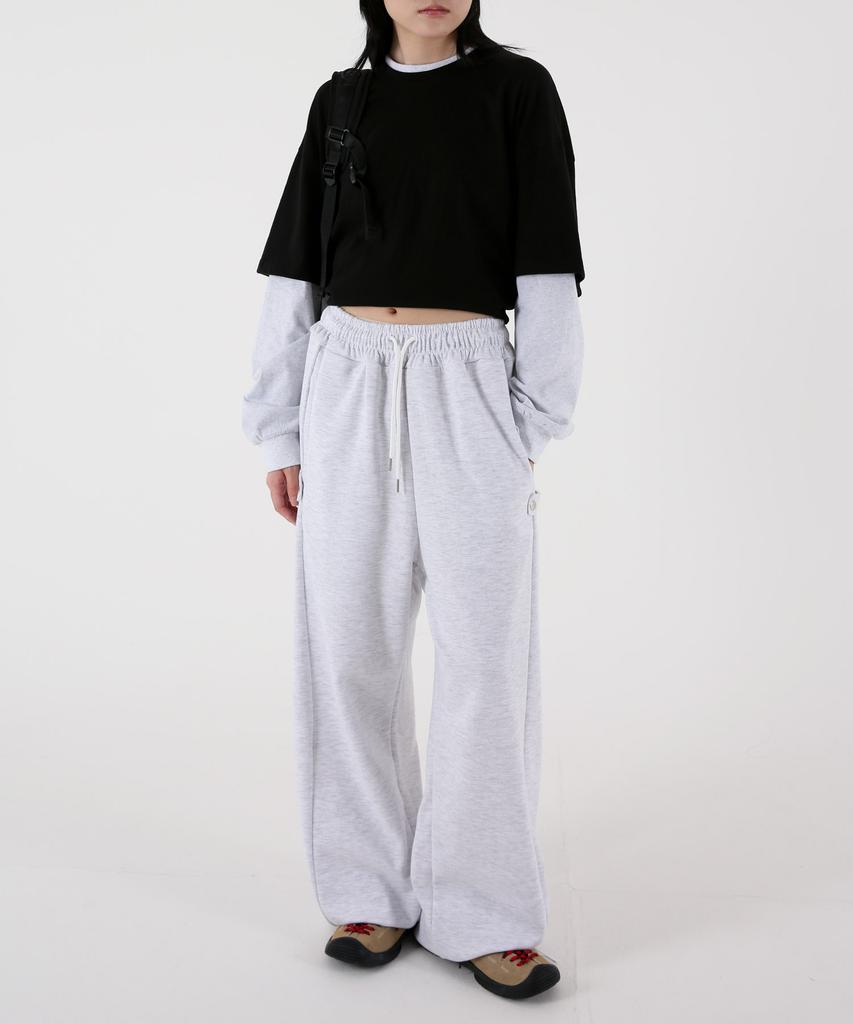UMM Women'S Snap Button Wide Balloon Sweatpants White Melange
