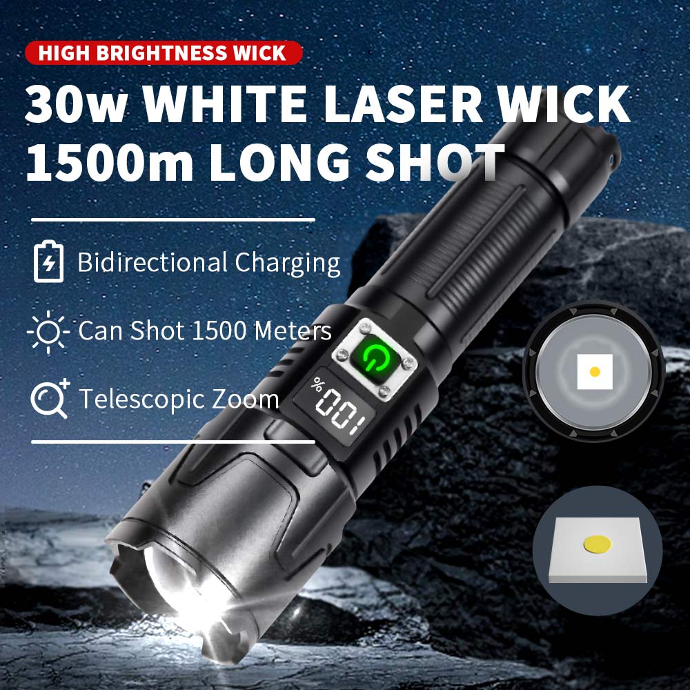 New 3000LM Lumens High Power LED Flashlight White Laser Telescopic Zoom Tactical Flashlight Powerful Long Range Emergency Torch