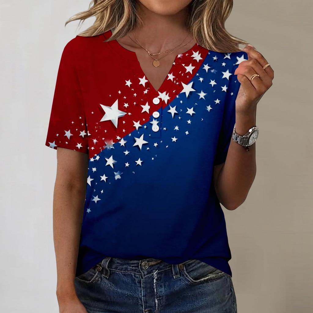 Blouse décontractée tendance pour femme avec imprimé Jour de l'Indépendance