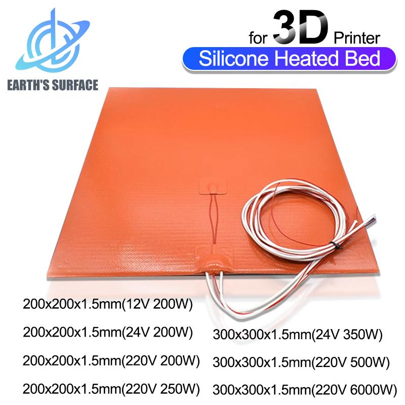 Silikon Heizbett Heizmatte Wasserdicht 200MM 300MM 12V 24V 220V für Ender3 CR10 Heizbett 200/350/500/600W 3D-Druckerteil