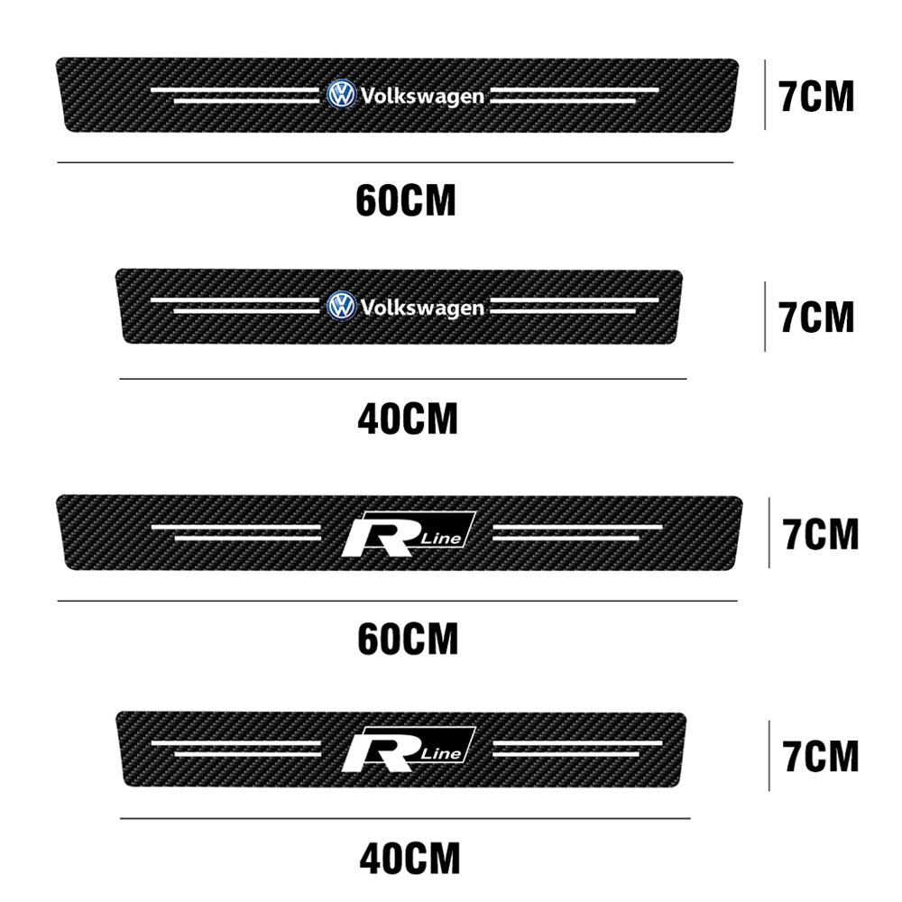 4Pcs Leather Carbon Fiber Car Door Sill Protector Strip Stickers for Volkswagen VW RLine Golf 4 5 Bora Polo Beetle Tiguan GTI B7