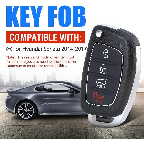 Keyless Entry Remote Key Fob Replacement for Hyundai Sonata 2014 2015 2016 2017 433MHz 4 Buttons (FCC ID:TQ8-RKE-4F16 PN: 95430-C1010)