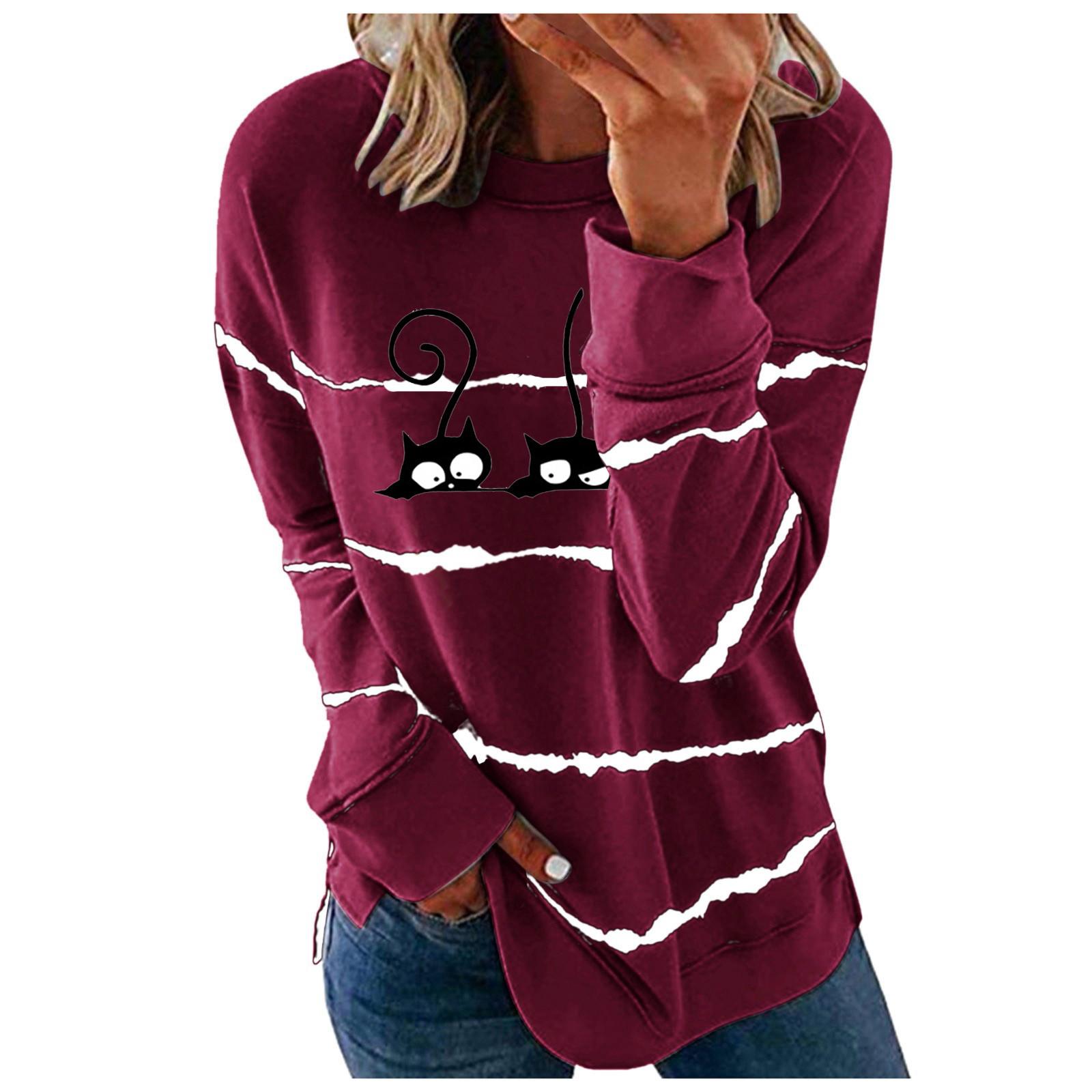 

Women s Pattern Print Long Sleeve Round Neck Sweatshirt T-shirt Tops XXL червоний