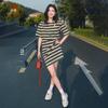 Camel Women's Striped Cotton Short Sleeve Polo Dress