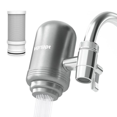 Vortopt Faucet-Mounted Water Purifier, Stainless Steel, 5-Stage Filtration, NSF Certified, PFOS/PFOA Removal, Energy-Saving, High-Flow Design, 3-6 Mon
