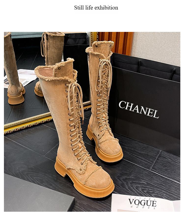 

Мода 2025 Модные тенденции Винтажные эластичные женские ботфорты выше колена Модная обувь на толстом каблуке Осень Зима Женские рыцарские длинные 39