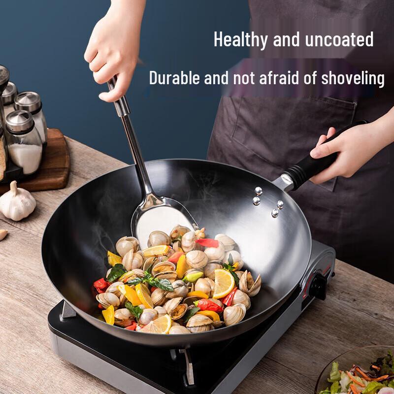 Supor 30cm Round Bottom Wrought Iron Wok with Steamer