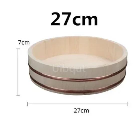 Korean Food Japanese Style Copper Edge Basin Big Bowl Bucket Cuisine Bibimbap Sashimi Sushi Wooden Barrel Mixing Rice Wood Spoon