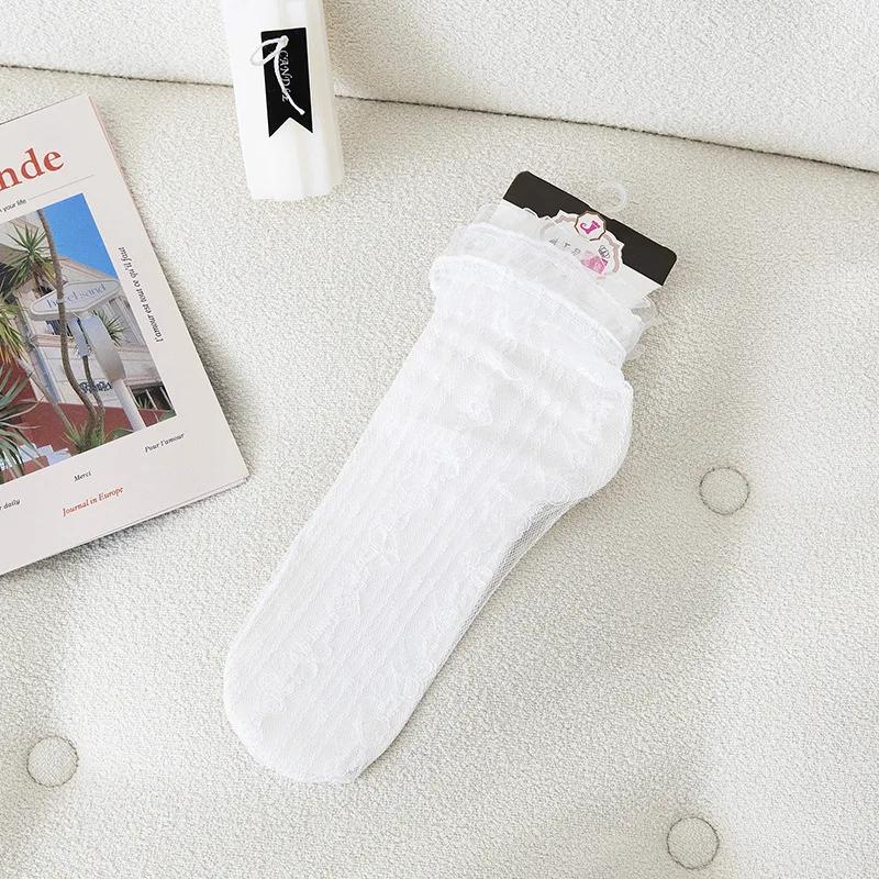 Japan Style Sexy Lace Ruffle Socks Ultra-thin Transparent Summer Hollow Mesh Crew Socks Women Fashion Harajuku Retro Long Socks