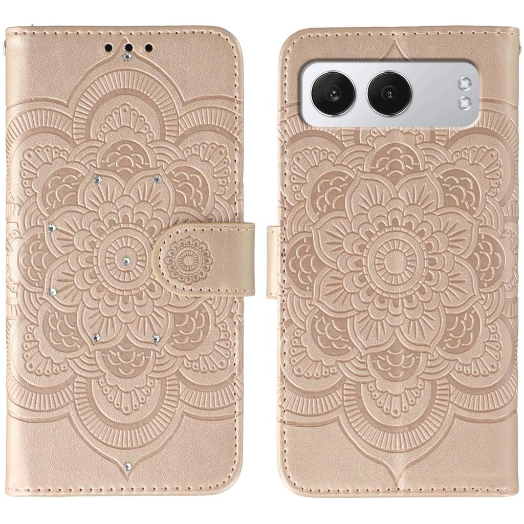 For OnePlus Nord 4 Case Rhinestone Decor PU Leather Mandala Imprinted Design Phone Cover with Wrist Strap