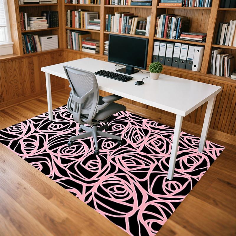 1pc Rose Pattern Themed Rug for Home Decor, Non-slip Office Carpet, Chair mat, Outdoor Mat, Christmas and Halloween gifts-0731056