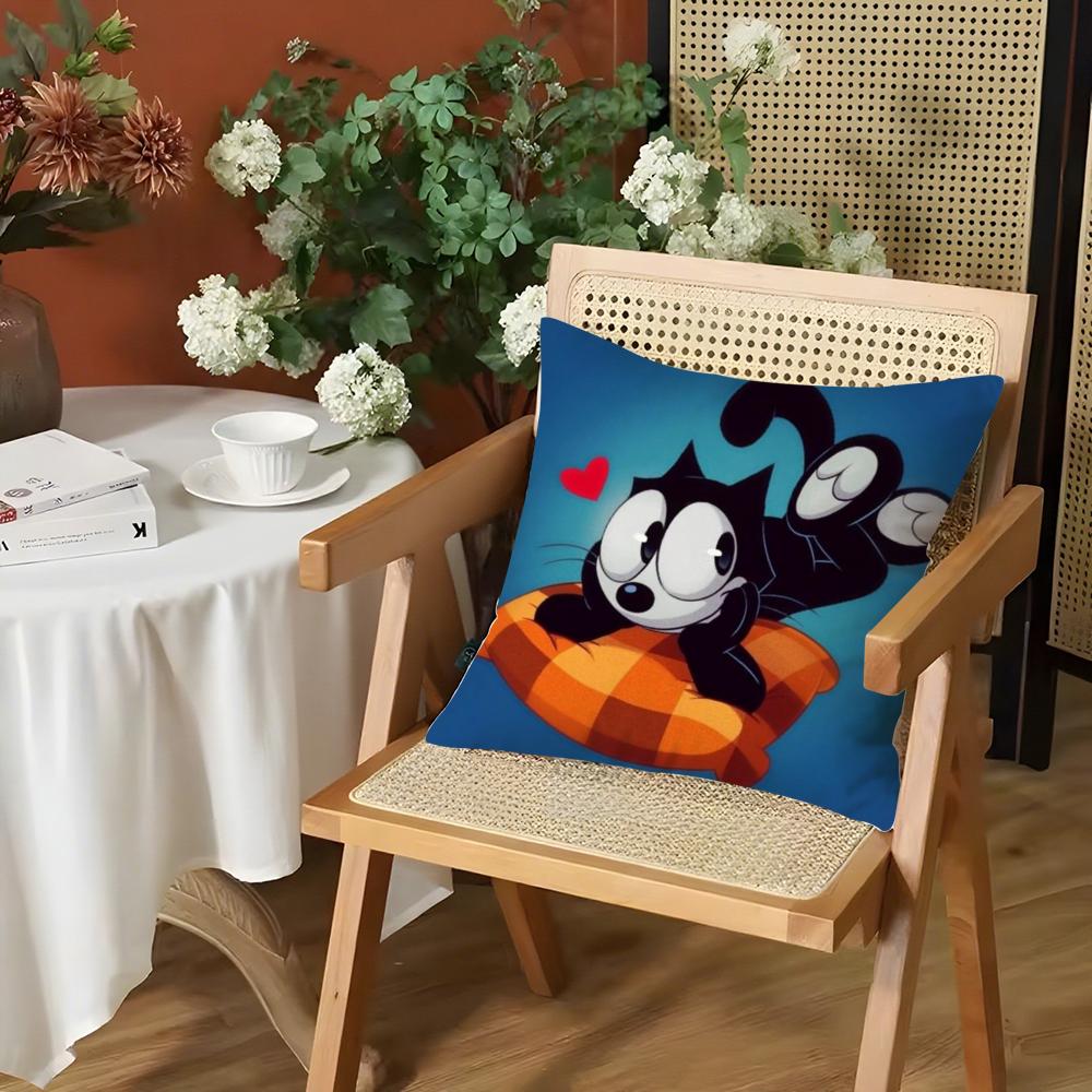 F-Felix The Cat Exquisite Cushion Cover Silky Short Plush Invisible Zipper Dustproof Sofa Pillow Case For Home Decor