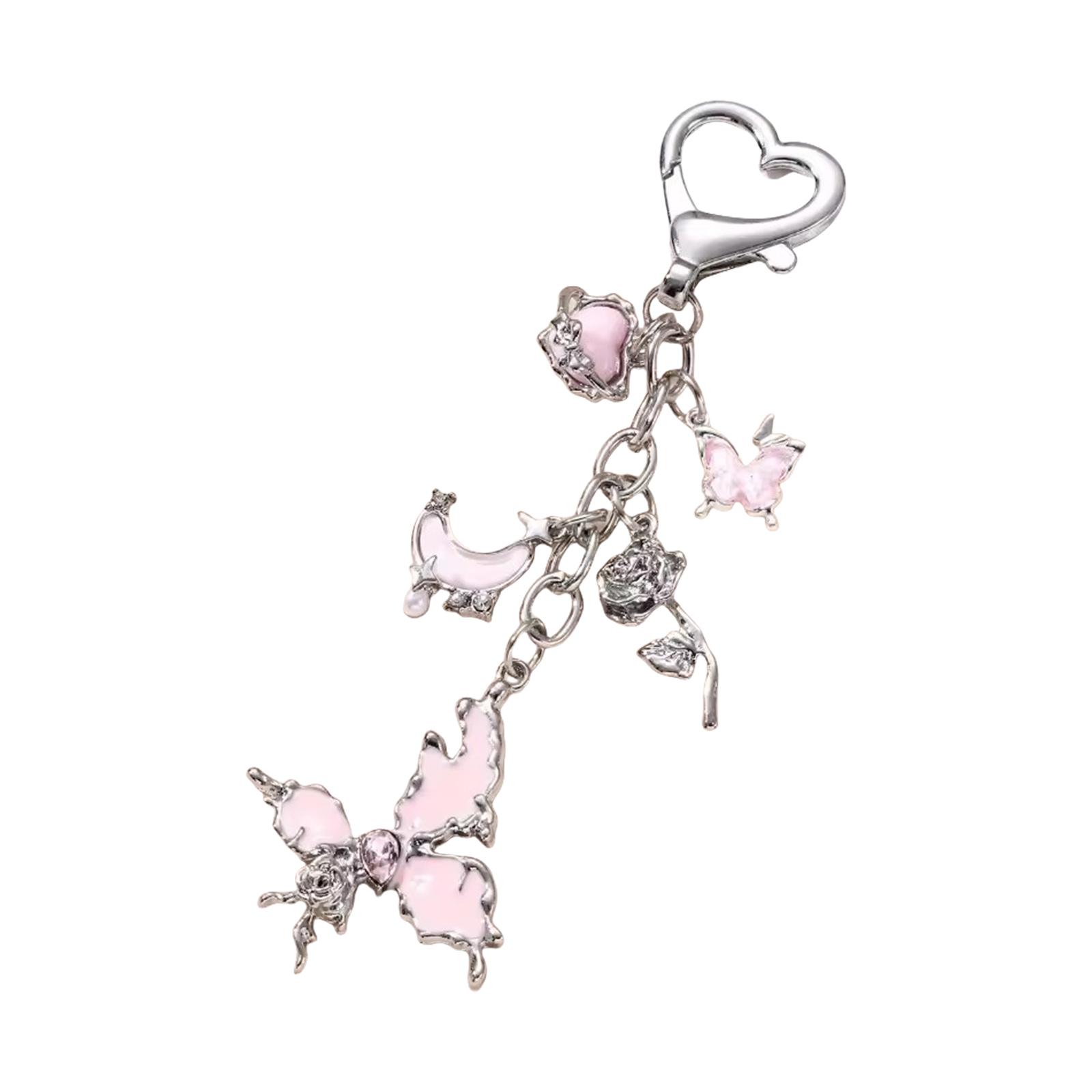 

Y2K Aesthetic Butterfly Bowknot Keychain Minimalist Alloy Jewelry Set For Women Girls Gift Idea Fashion Accessories розовый