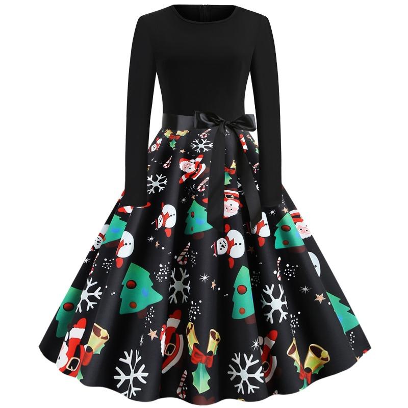 JPNTKY Fashion Spring Autumn O-Neck Long Sleeve Casual Dresses