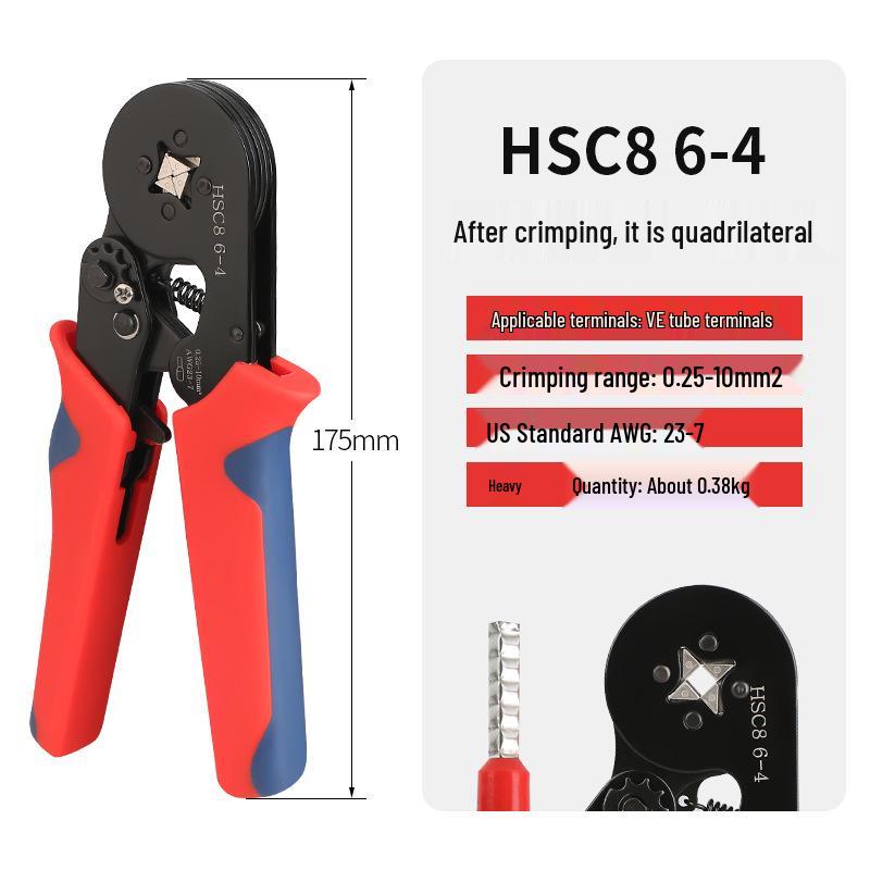 Tube Terminal Crimping Pliers HSC8 6-4/6-6 16-4 Pin, 4/6-Sided Cold Crimp European Type