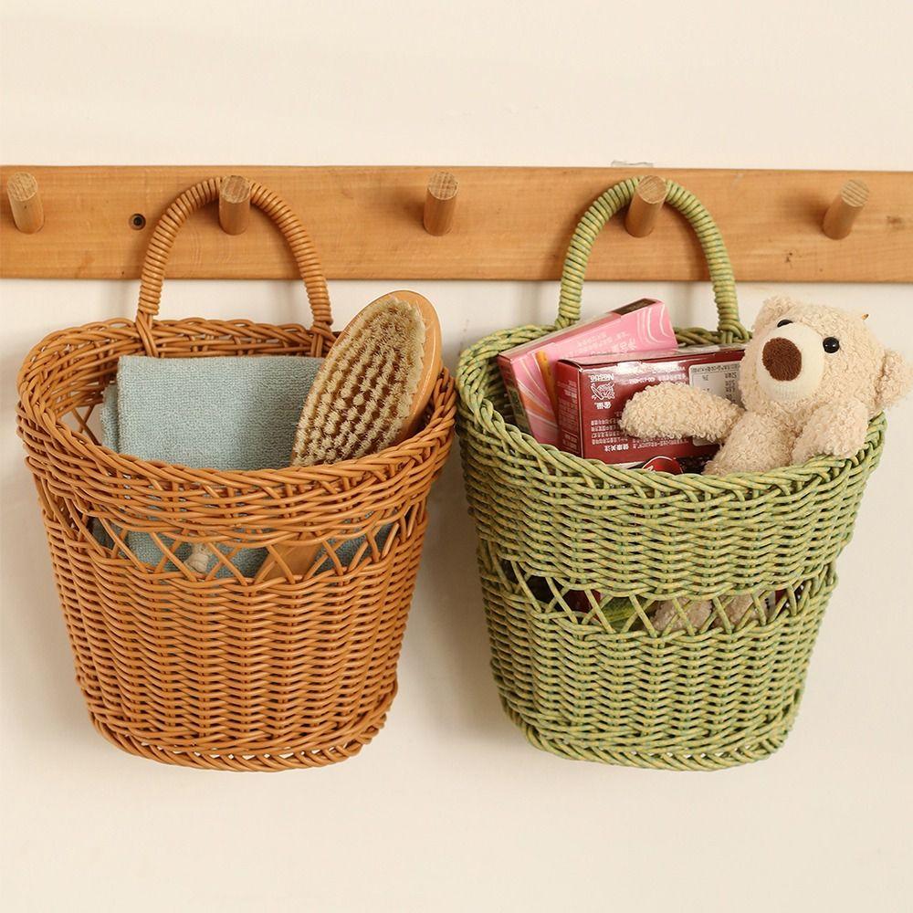 Faux Rattan Wandkorb Handgeflochten Geflochtener Aufbewahrungskorb Wohnraumaufbewahrung