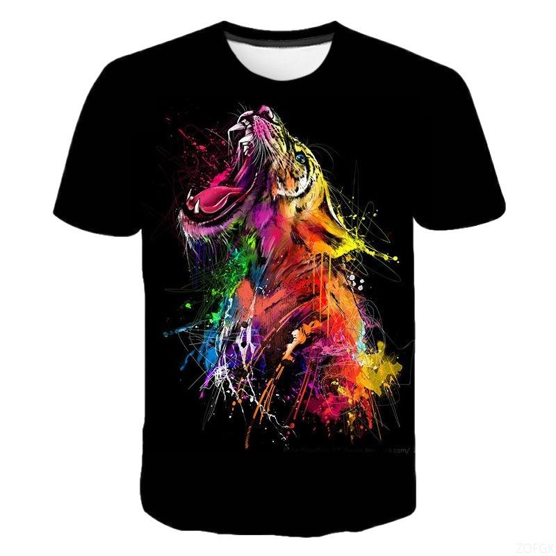 Fashion Men's T-Shirt Animal Tiger 3D Print Men's and Women's Summer Short Sleeve Round Neck Casual Top Outdoor Men's Clothing