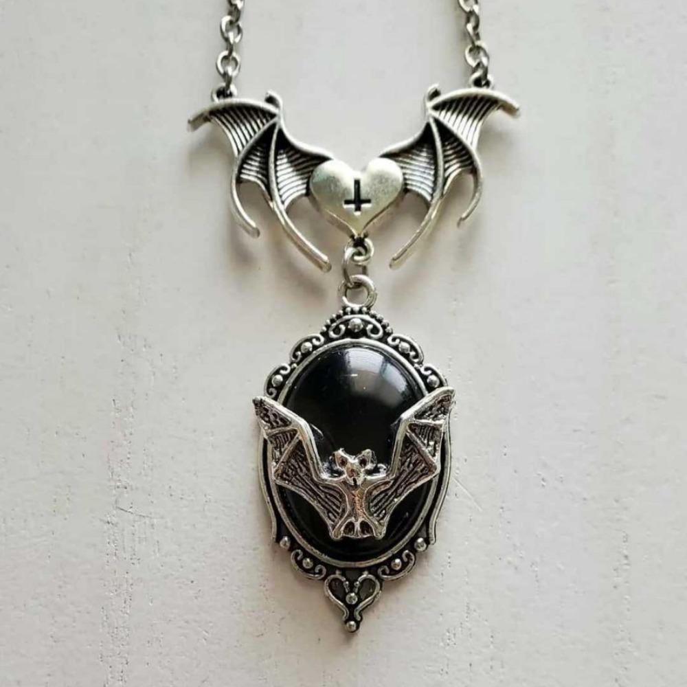Creatieve Gotische Stijl Vampier Vleermuis Hartvormig Kruis Hanger Ketting voor Vrouwen Mannen Halloween Feest Esthetische Sieraden Accessoire