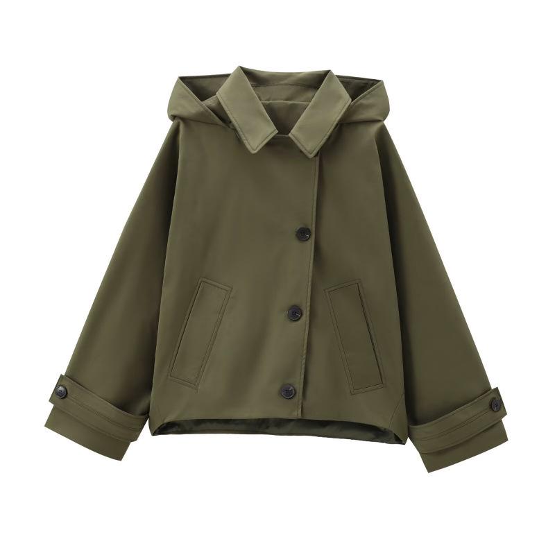 2026 Spring European & American Style Simple Hooded Cropped Windbreaker Small