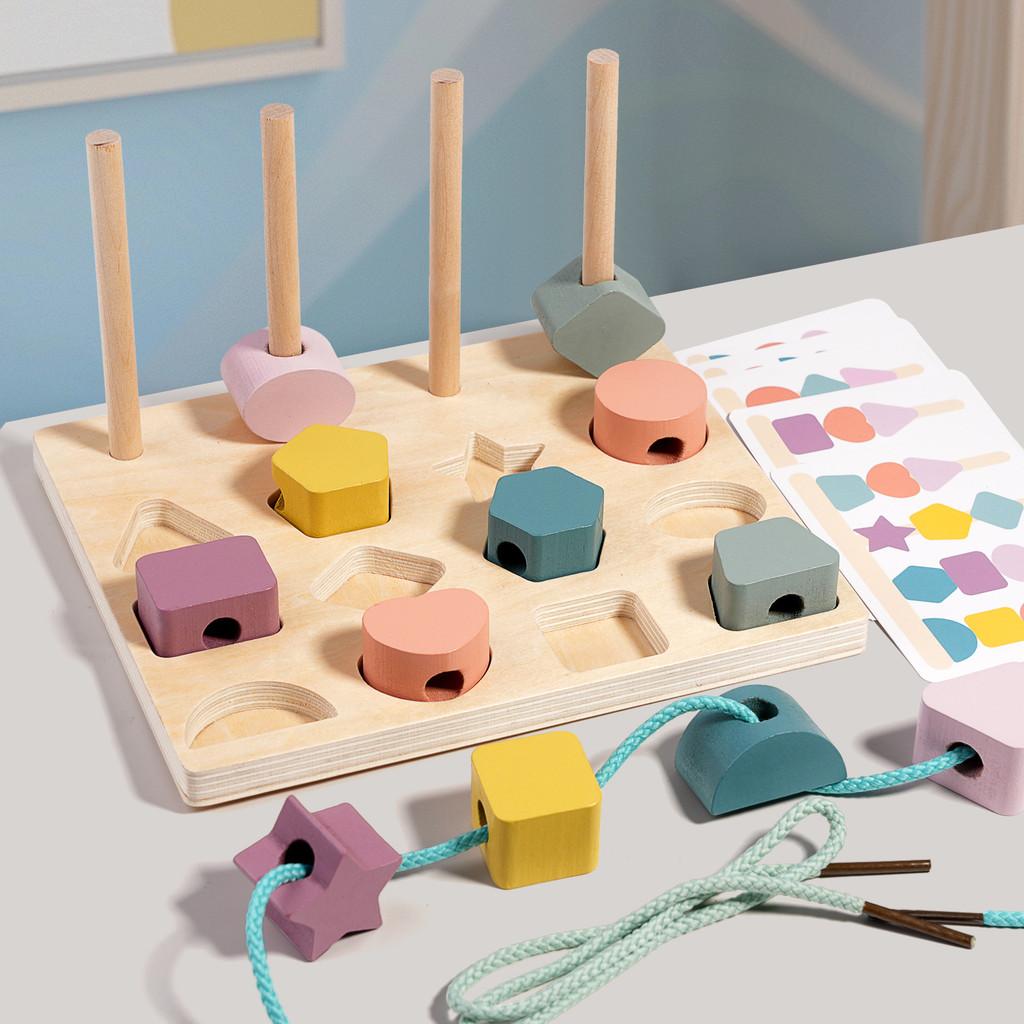 Shape Geometric Wooden Matching Color Recognition Threading Block Building