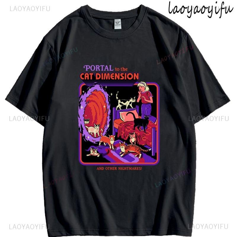 Portal To The Cat Dimension Theme 100Cotton Casual Tee Fashion High Quality Streetwear Summer Shortsleev Mens Womens ONeck