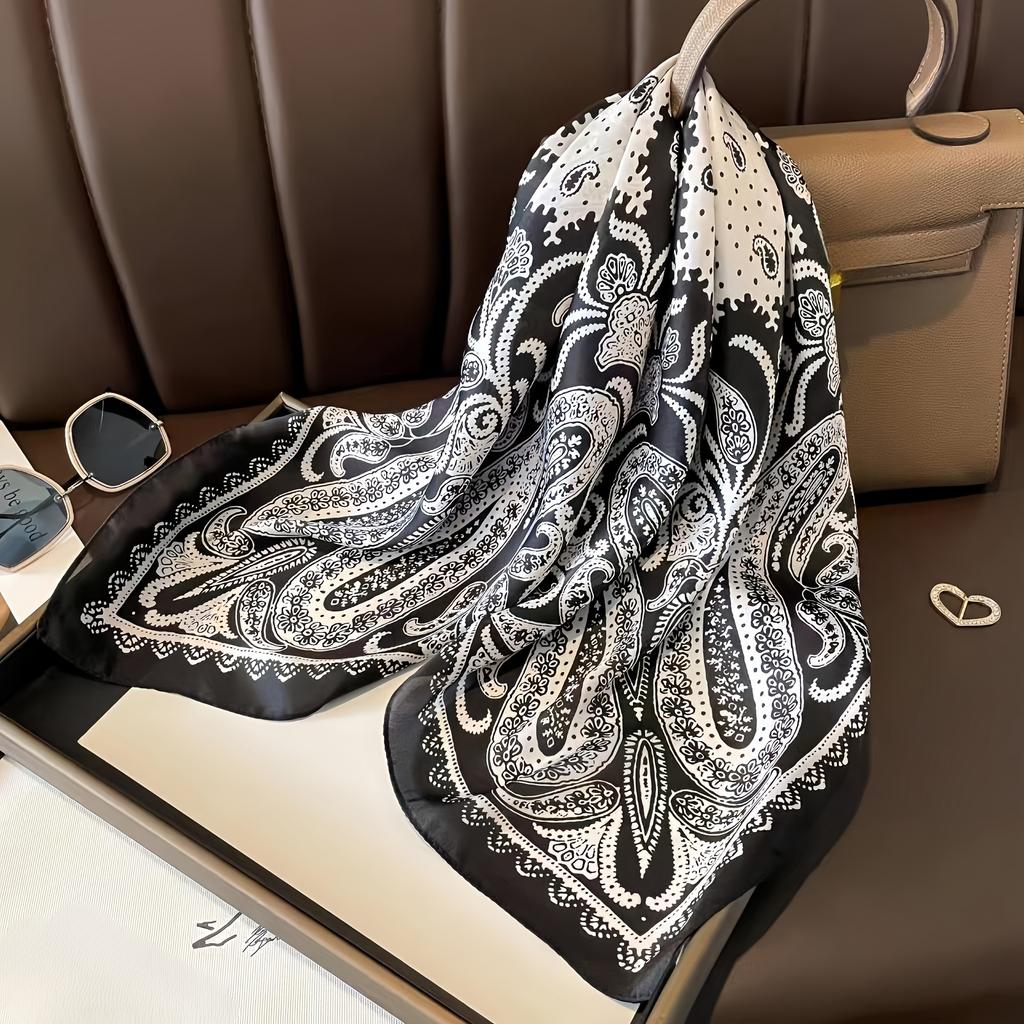Luxury  Women Paisley Print Square Hijab Scarf Soft Satin Silk-Like Small Neck Scarf Stylish Casual Headscarf