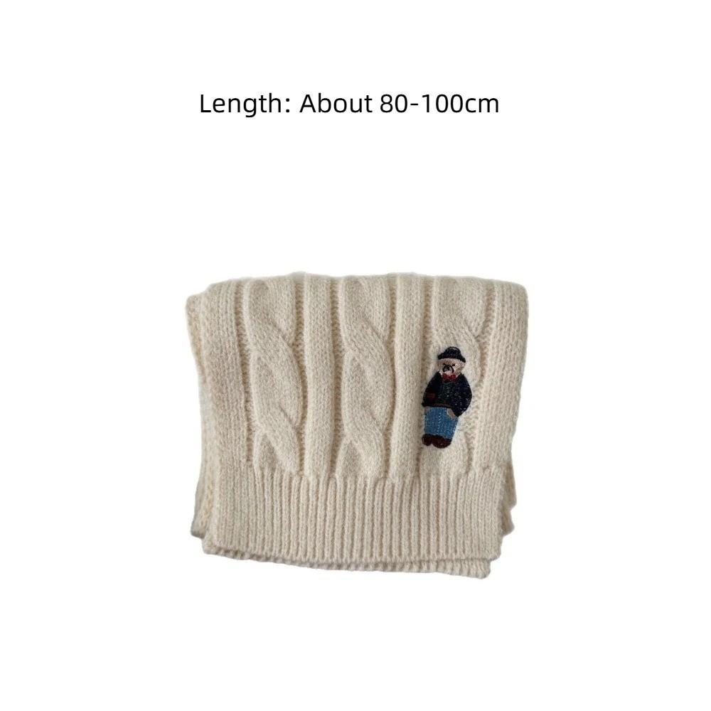 Bear Embroidery Children's Knitted Scarf Thicken Infant Neckwarmers Children's Winter Scarf Kids