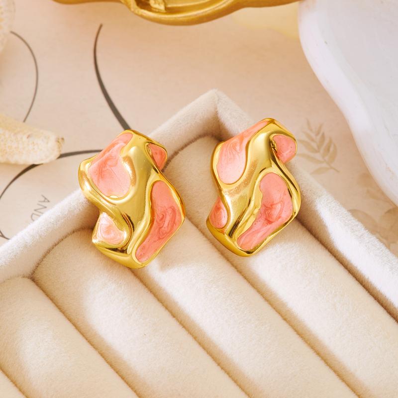 

Stainless Steel Stud Earrings for Women Temperament Irregular Colored Drip Oil Metal Stud Earrings Fashion Party Date Zircon оранжевый
