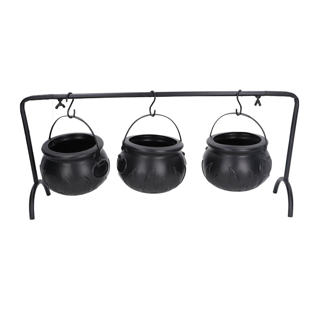Halloween Cauldron Decorations ABS Iron Flame Pattern Mysterious Black Witches Candy Bucket for
