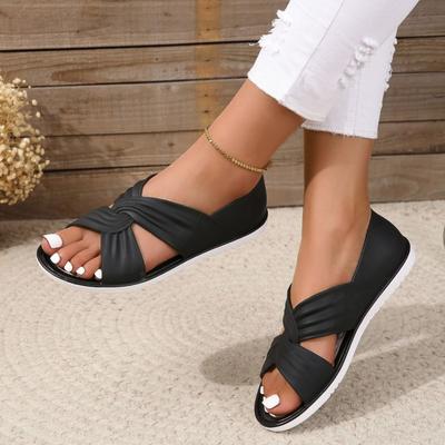 Women's Summer Slippers and Sandals - Soft and Comfortable, Flat Heel, Beach Sandals | Pleated Strap Design | Rubber Sole Sandals, Women's Sandals