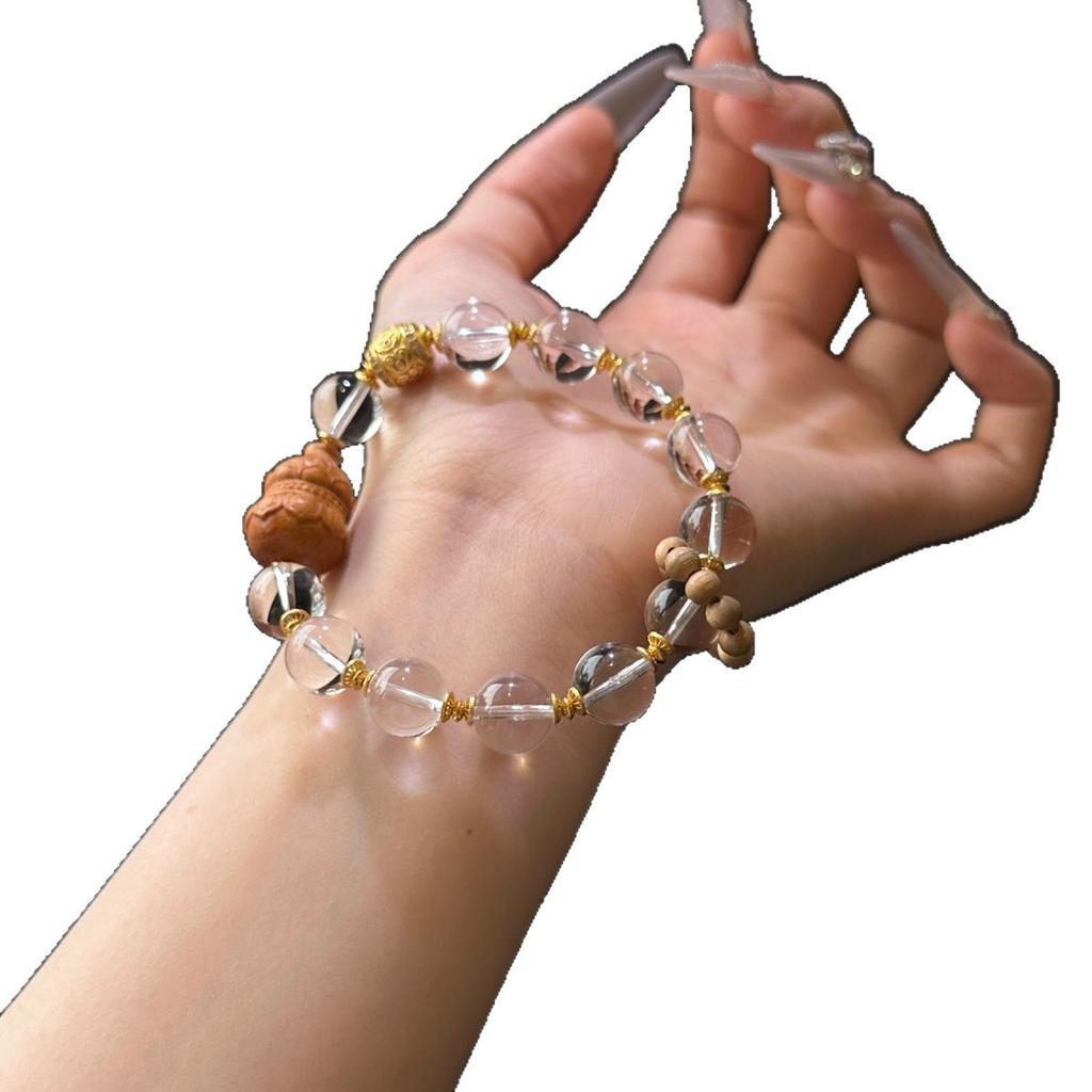 White Crystal Bracelet Natural Citrine Bracelet Lucky S925 Sterling Silver Barbie Sandalwood Gourd Crystal Bracelet
