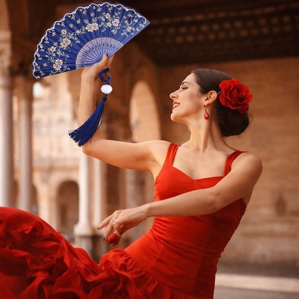 with Tassel Chinese Style Fan Flower Carving Dance Hand Fan Home Decoration